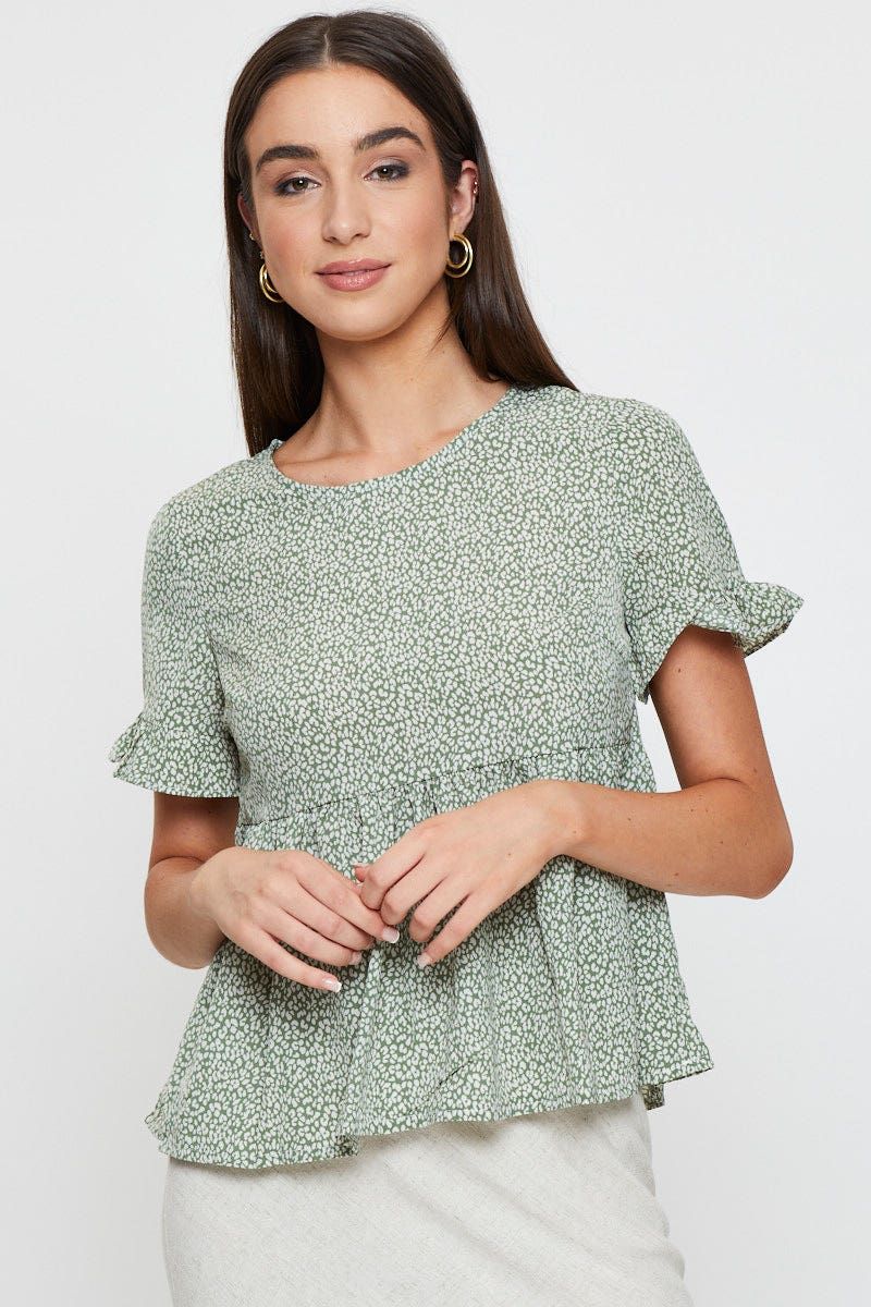 Geo Print Ruffle Top Short Sleeve sold by Ally Fashion product image thumbnail 3
