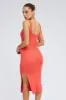 Orange Midi Dress Bodycon Round Neck Ribbed Knit sold by Ally Fashion