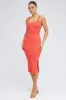 Orange Midi Dress Bodycon Round Neck Ribbed Knit sold by Ally Fashion