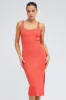 Orange Midi Dress Bodycon Round Neck Ribbed Knit sold by Ally Fashion