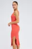 Orange Midi Dress Bodycon Round Neck Ribbed Knit sold by Ally Fashion