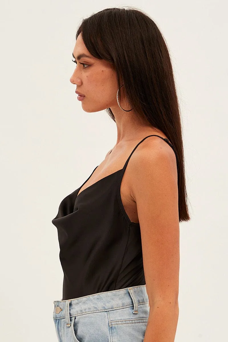 Black Cowl Neck Satin Bodysuit sold by Ally Fashion product image thumbnail 4