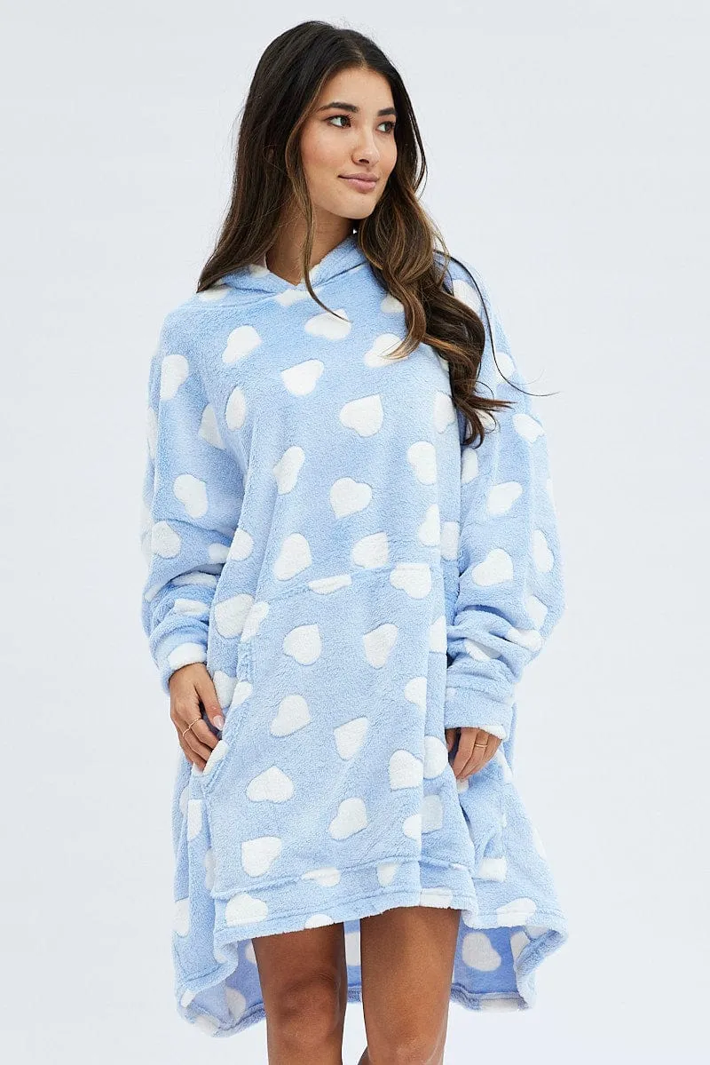 Blue Print Heart Print Cosy Blanket Hoodie PJ sold by Ally Fashion product image thumbnail 3