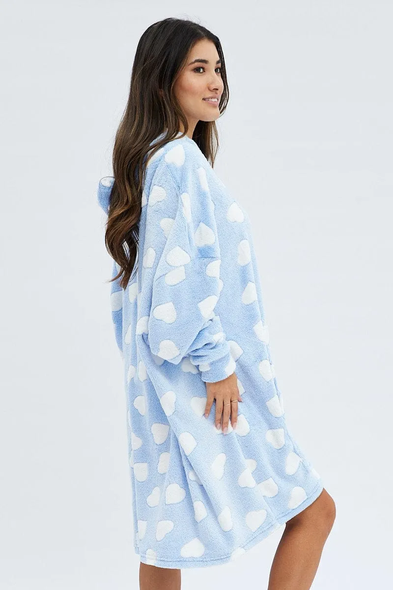 Blue Print Heart Print Cosy Blanket Hoodie PJ sold by Ally Fashion product image thumbnail 4