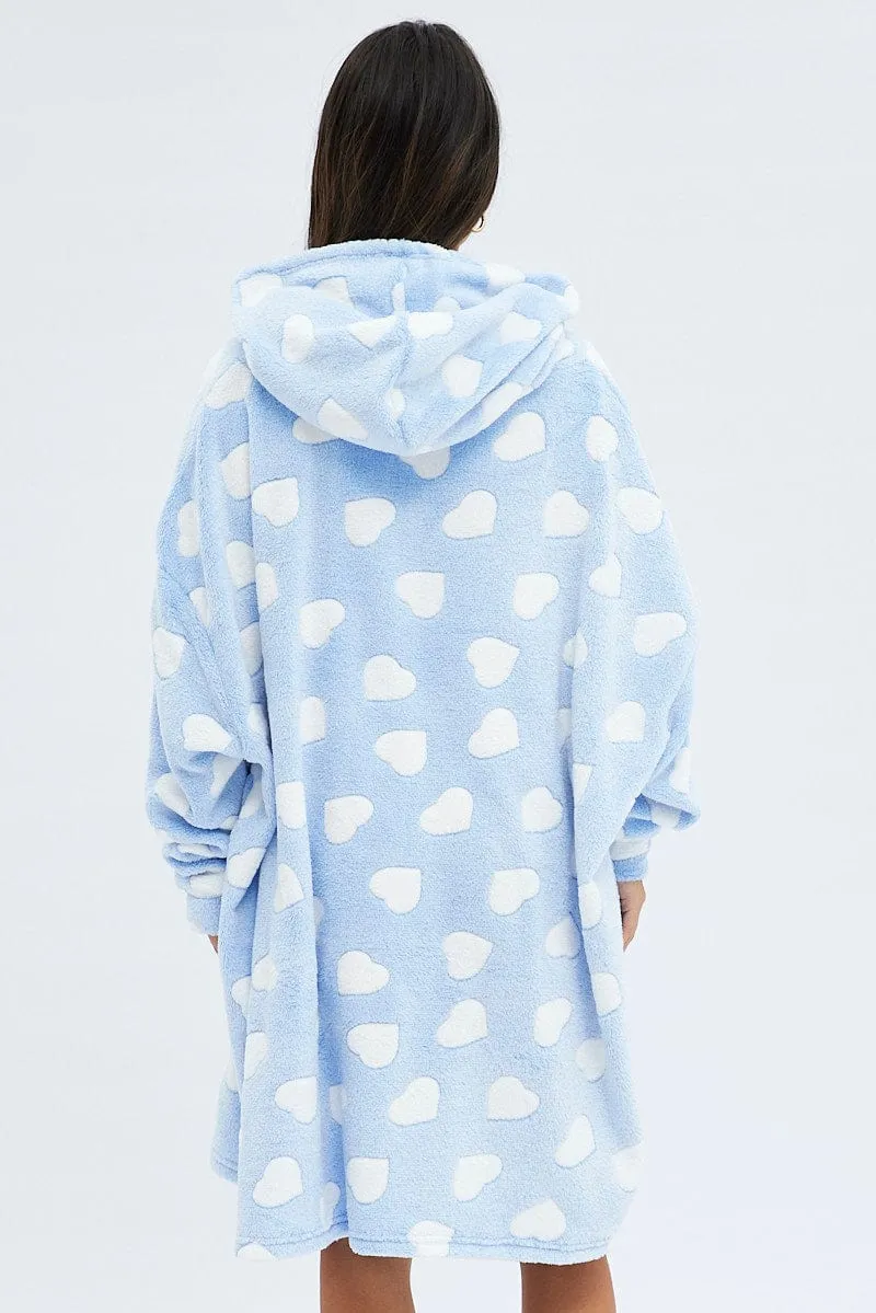 Blue Print Heart Print Cosy Blanket Hoodie PJ sold by Ally Fashion product image thumbnail 5