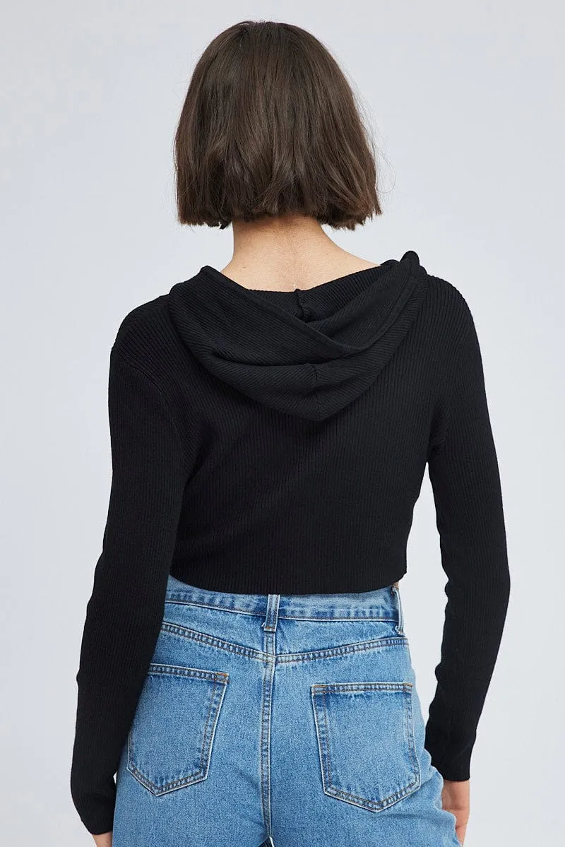 Black Knit Zip Up Cardigan Hooded sold by Ally Fashion product image thumbnail 5