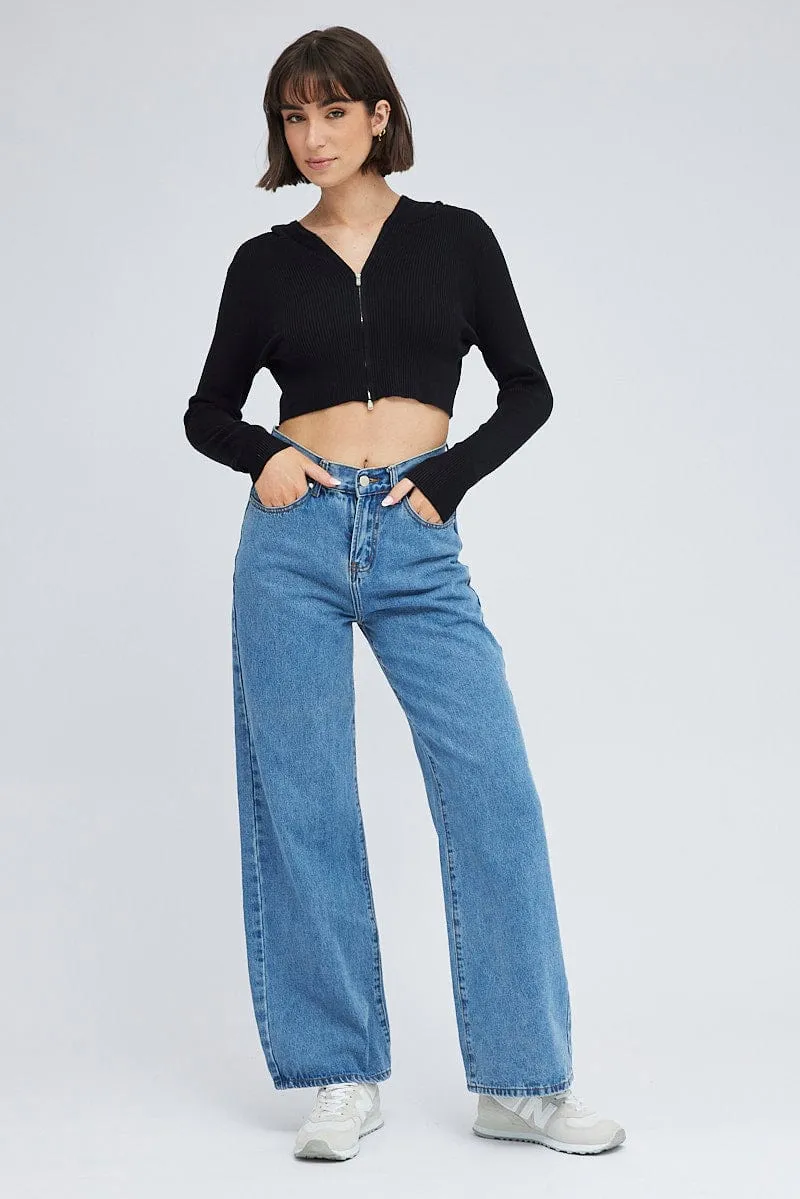 Black Knit Zip Up Cardigan Hooded sold by Ally Fashion product image thumbnail 2