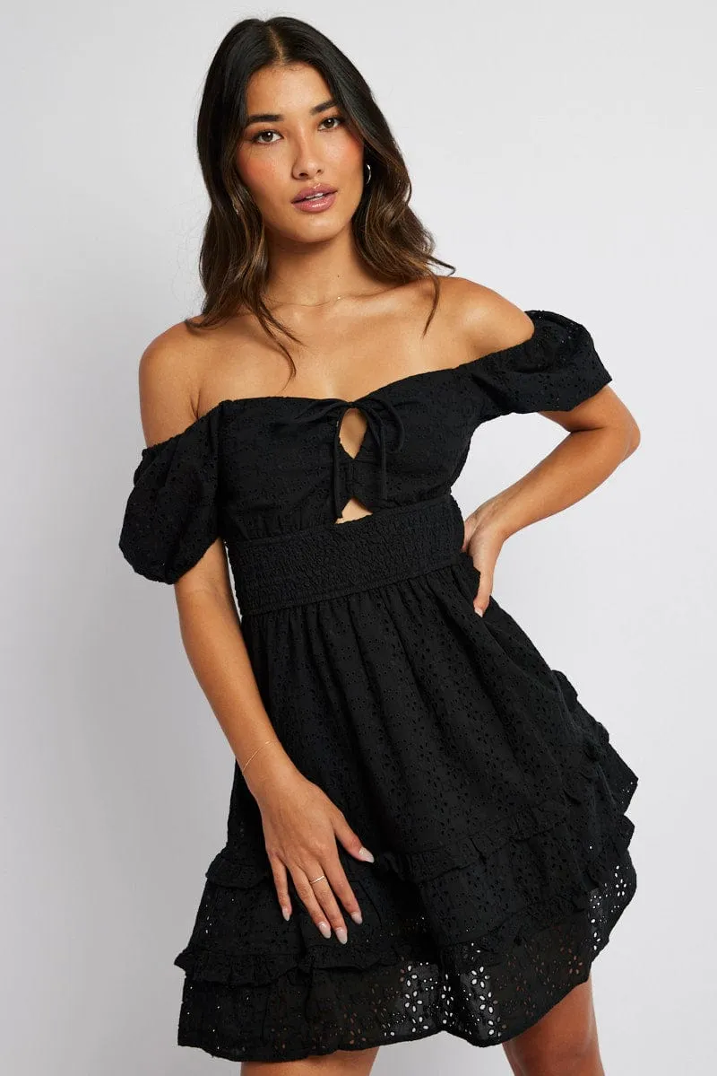 Black Fit and Flare Dress Short Sleeve Embroidered sold by Ally Fashion product image thumbnail 3