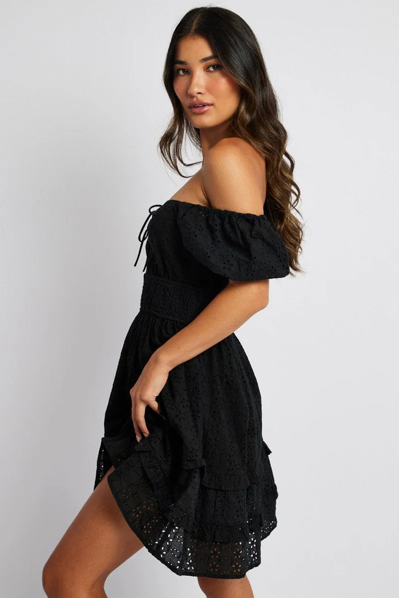Black Fit and Flare Dress Short Sleeve Embroidered sold by Ally Fashion product image thumbnail 4