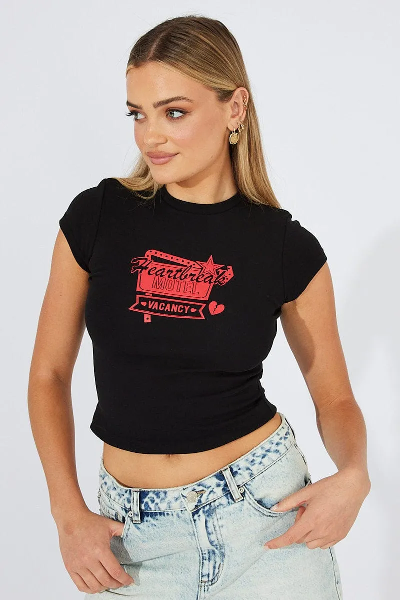 Black Graphic Tee Short Sleeve sold by Ally Fashion product image thumbnail 3