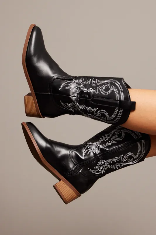 Black Embroidered Cowboy Boots sold by Ally Fashion
