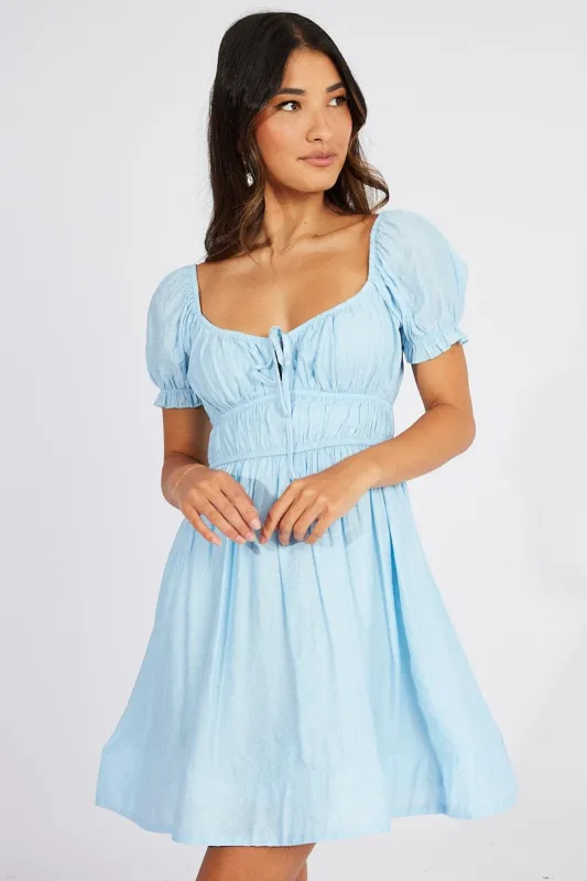 Blue Fit and Flare Dress Short Sleeve Ruched sold by Ally Fashion