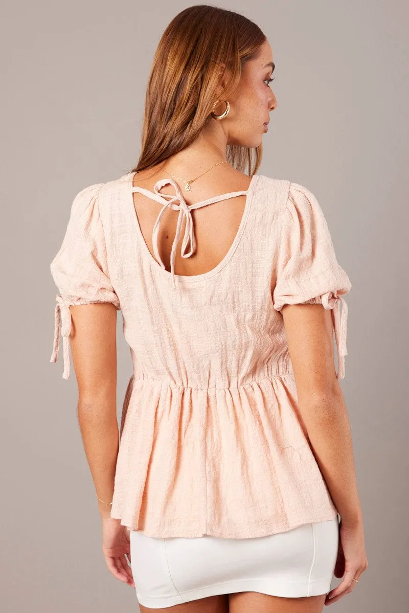 Beige Peplum Top Short Sleeve Tie Front sold by Ally Fashion product image thumbnail 5