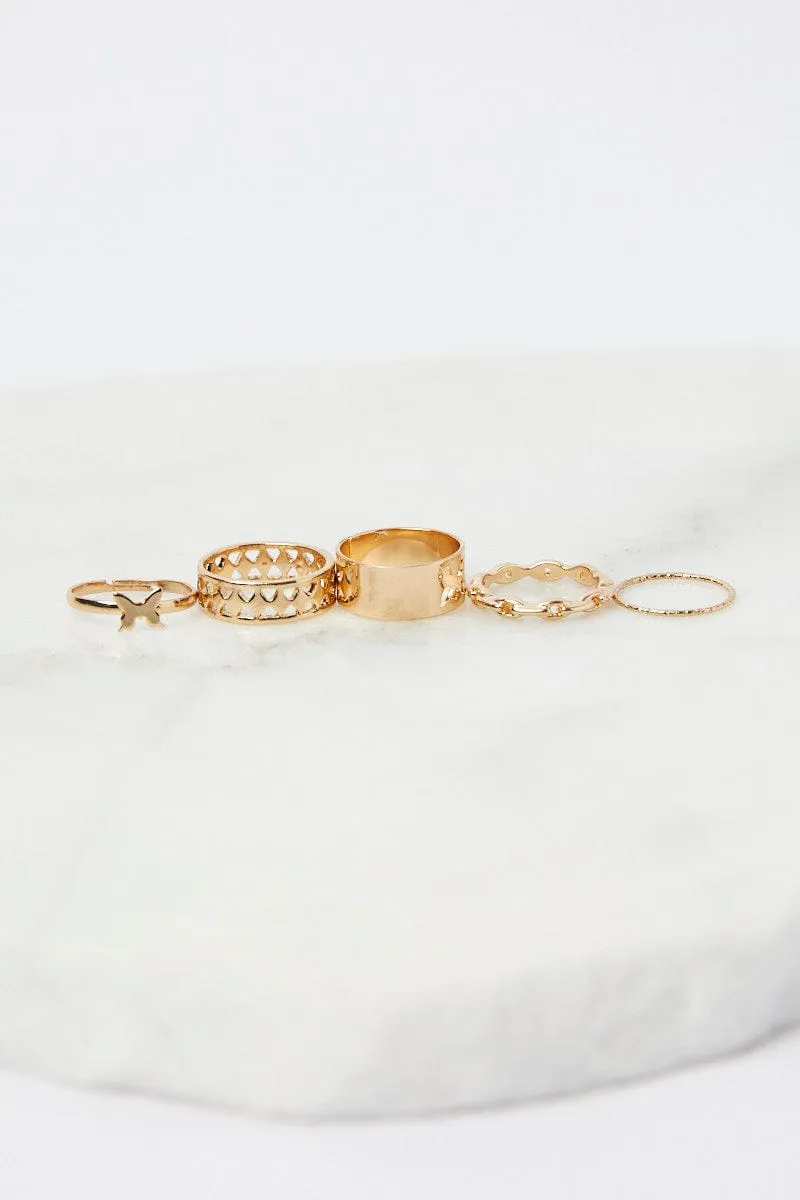 Gold 5 pack Butterfly and Chain Detail Rings sold by Ally Fashion product image thumbnail 2