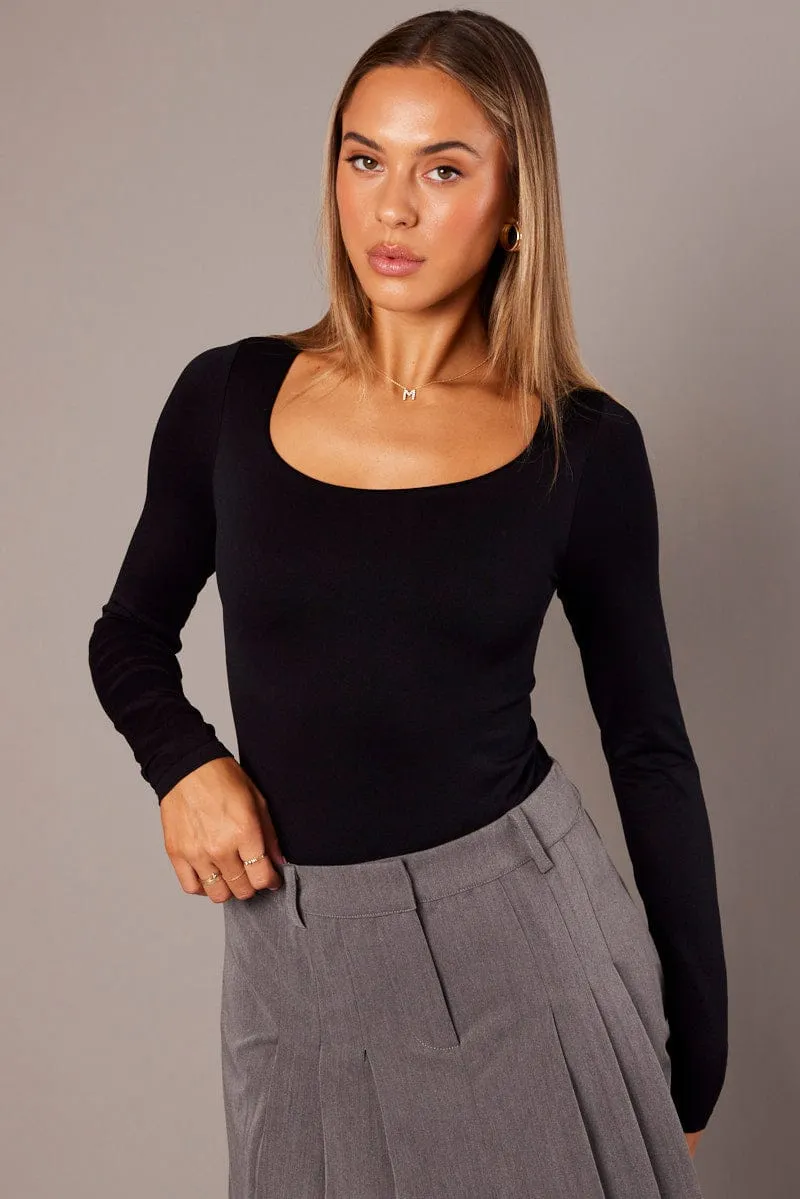 Black Bodysuit Long Sleeve Square Neck Seamless sold by Ally Fashion product image thumbnail 3