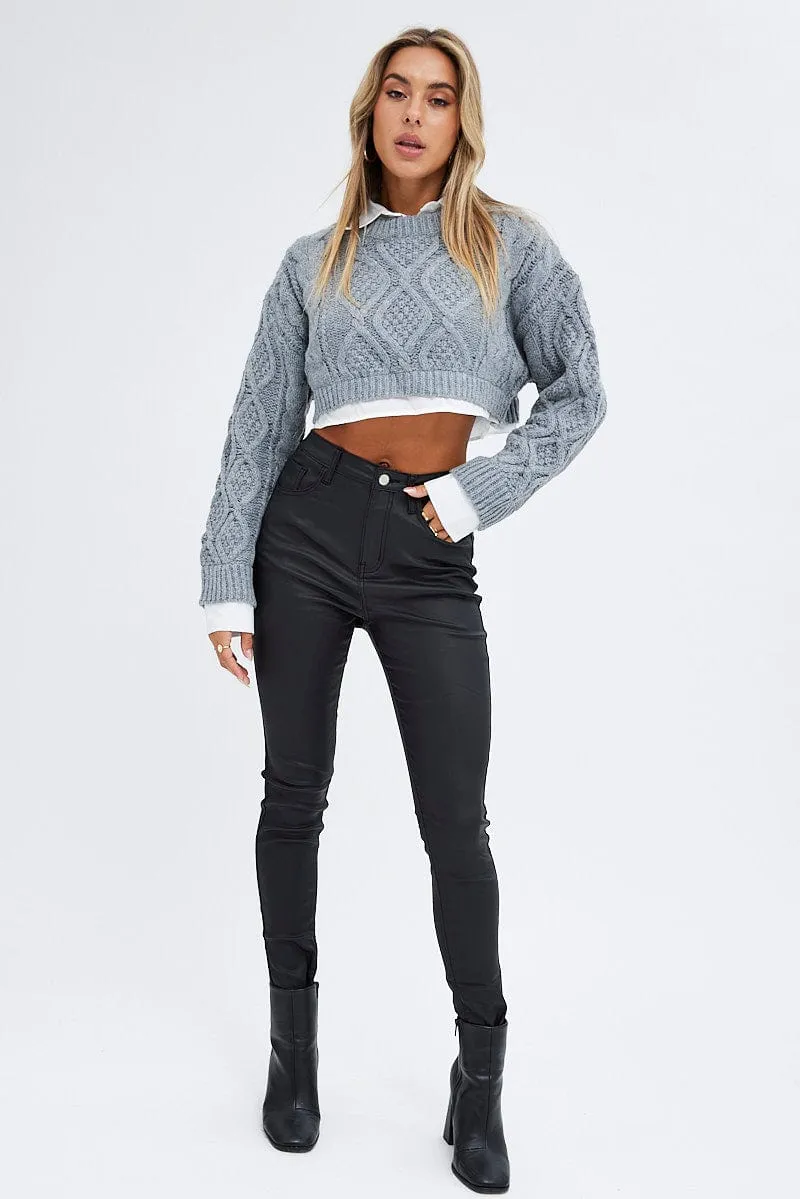 Black Wet Look Denim Jeans High Rise sold by Ally Fashion