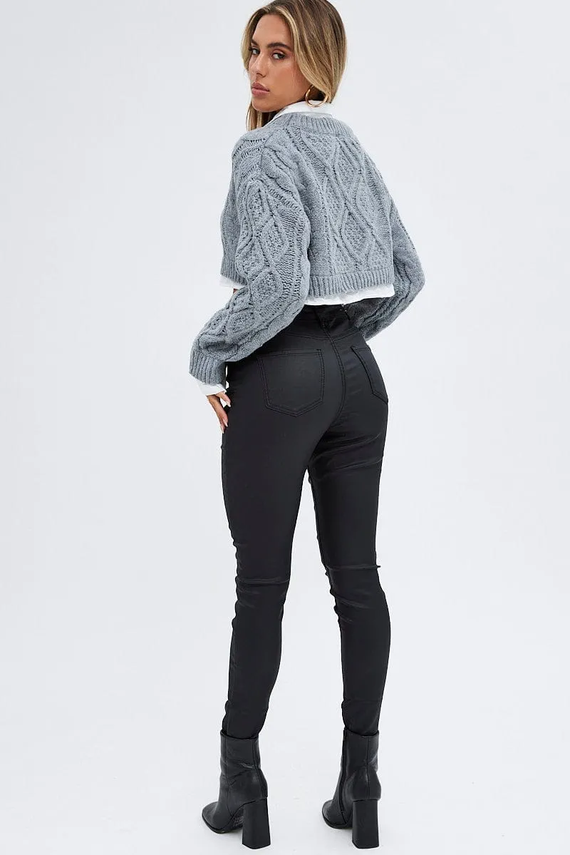 Black Wet Look Denim Jeans High Rise sold by Ally Fashion product image thumbnail 5