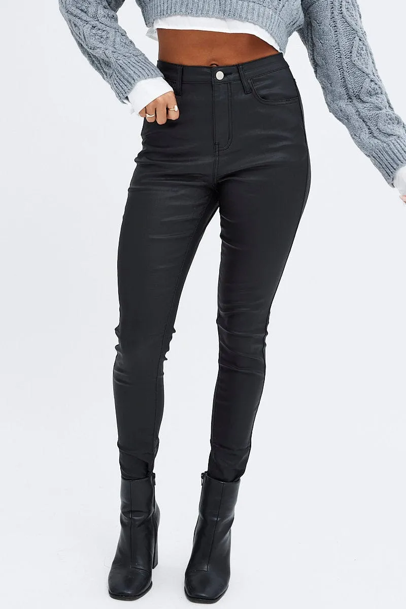 Black Wet Look Denim Jeans High Rise sold by Ally Fashion product image thumbnail 2
