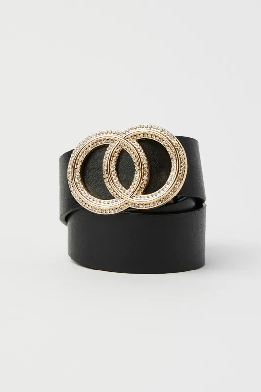 Black Crystal Double Circle Buckle Belts sold by Ally Fashion