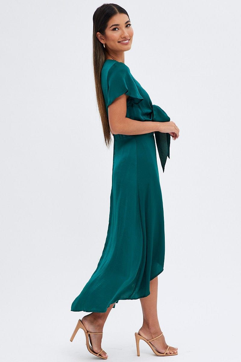 Green Midi Dress Short Sleeve Tie Back Satin sold by Ally Fashion product image thumbnail 4