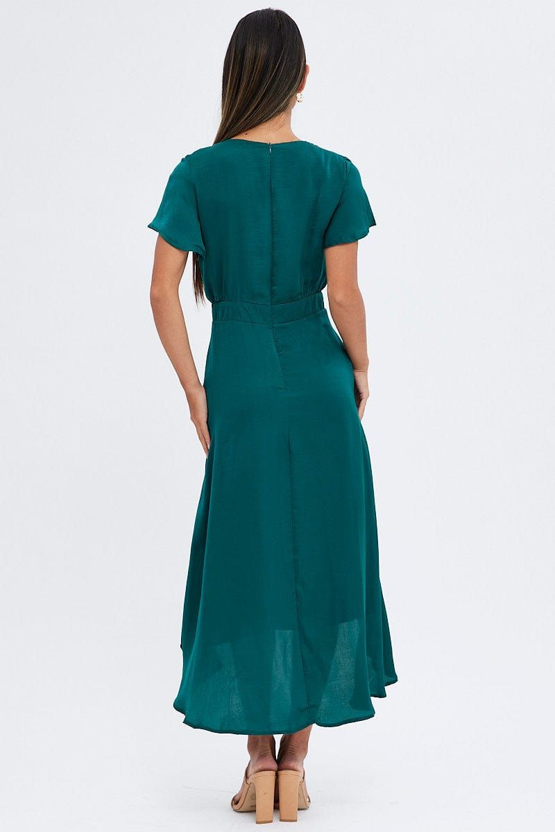 Green Midi Dress Short Sleeve Tie Back Satin sold by Ally Fashion product image thumbnail 5