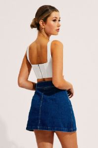 Blue Mini Skirt High Waisted Belted Button Front Denim sold by Ally Fashion