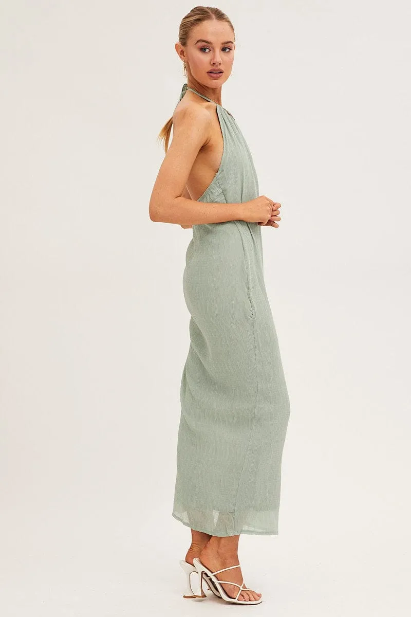 Green Textured Halter Dress Backless sold by Ally Fashion product image thumbnail 4