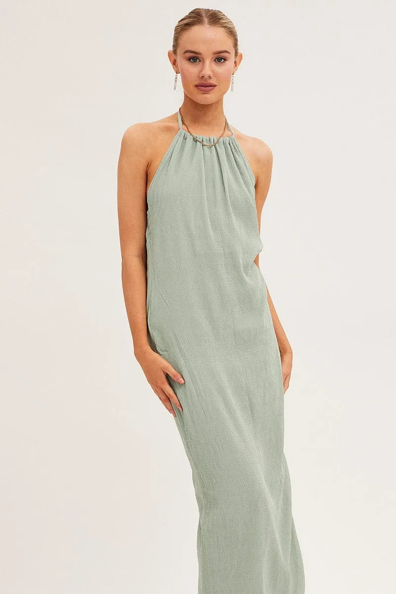 Green Textured Halter Dress Backless sold by Ally Fashion product image thumbnail 2