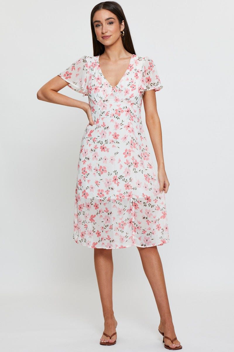 Print Midi Dress Short Sleeve V Neck sold by Ally Fashion product image thumbnail 2