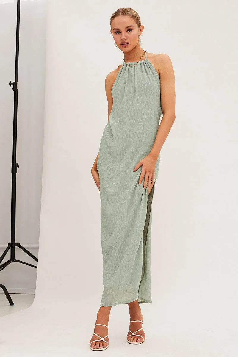Green Textured Halter Dress Backless sold by Ally Fashion product image thumbnail 3