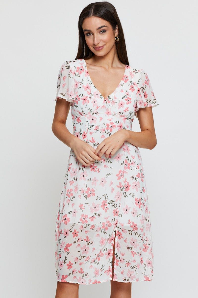 Print Midi Dress Short Sleeve V Neck sold by Ally Fashion product image thumbnail 3