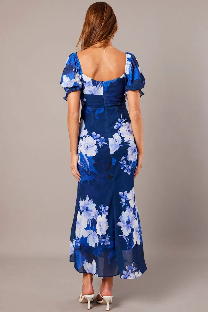 Blue Floral Midi Dress Puff Sleeve sold by Ally Fashion product image thumbnail 5