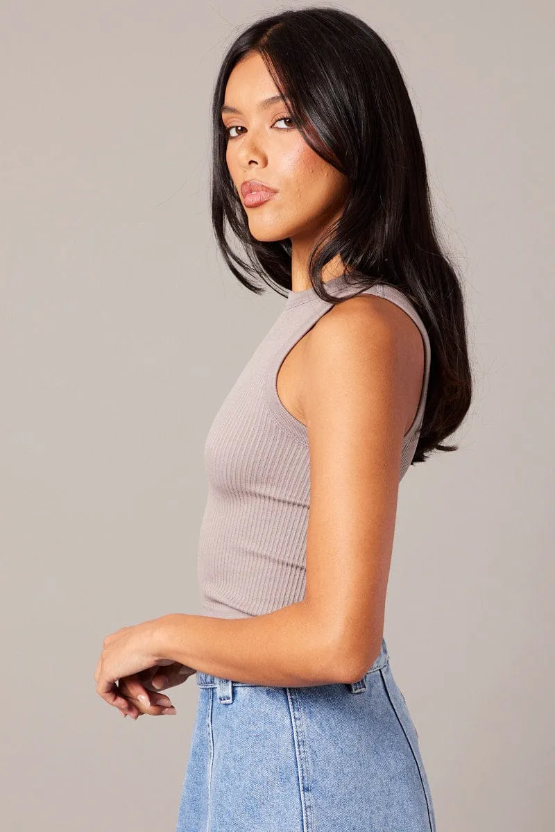 Brown Tank Top Crew Neck Seamless sold by Ally Fashion product image thumbnail 4