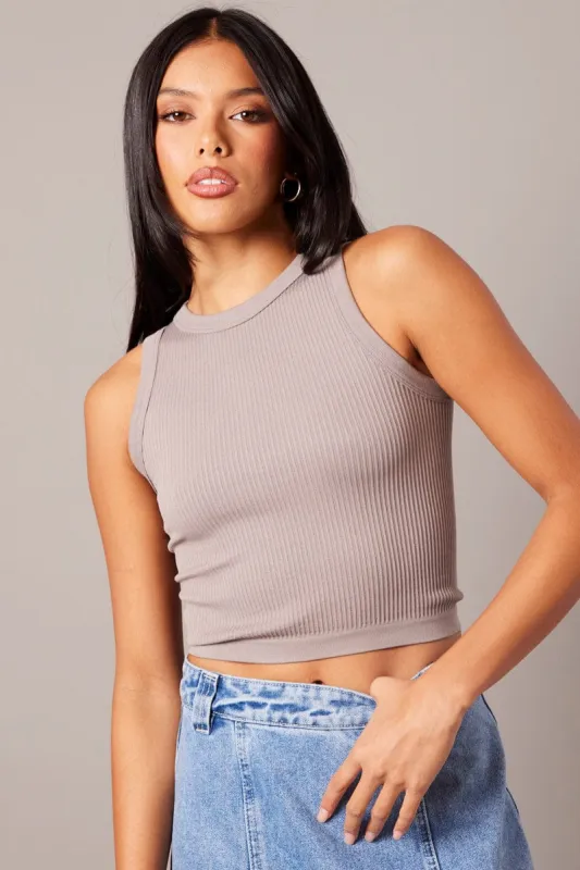 Brown Tank Top Crew Neck Seamless sold by Ally Fashion