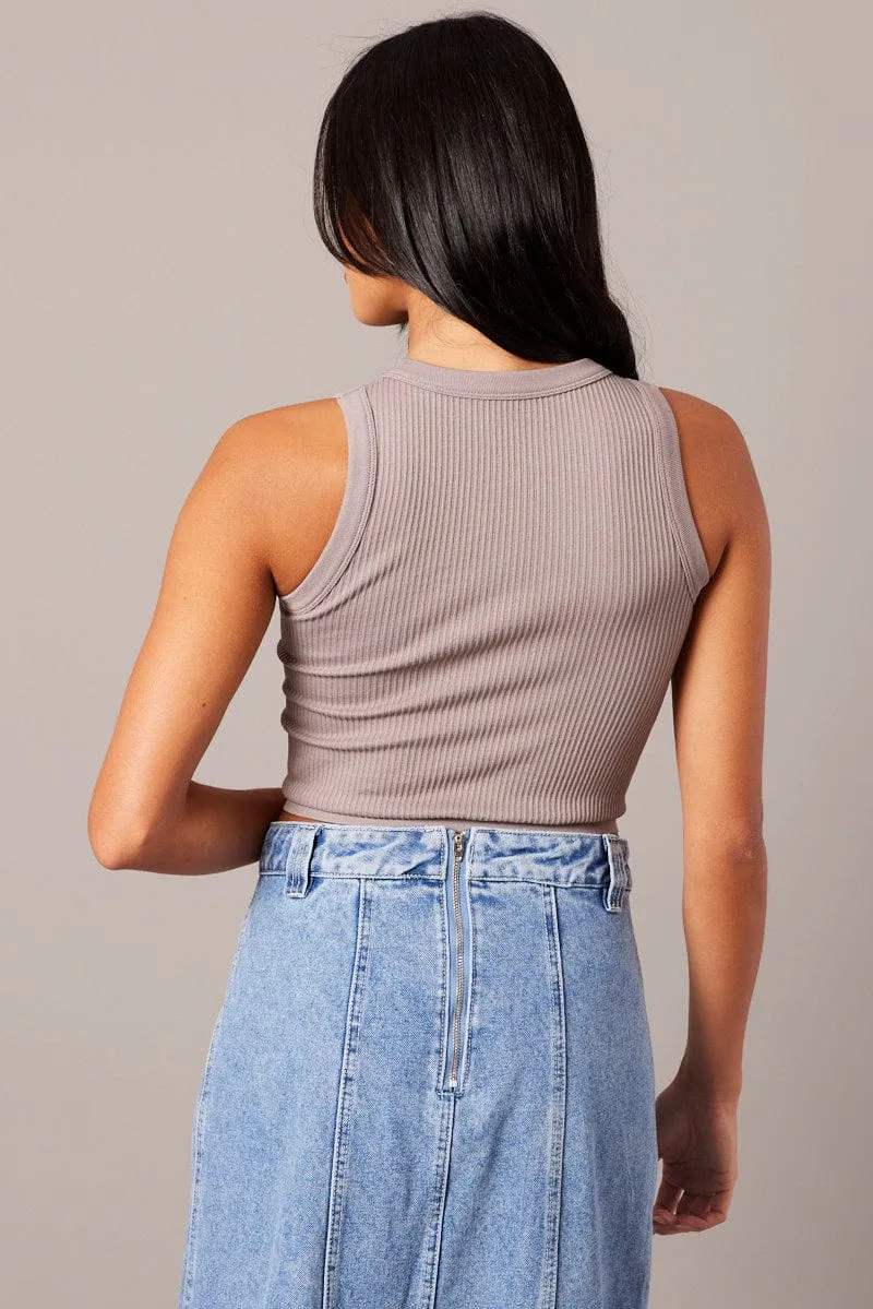 Brown Tank Top Crew Neck Seamless sold by Ally Fashion product image thumbnail 5