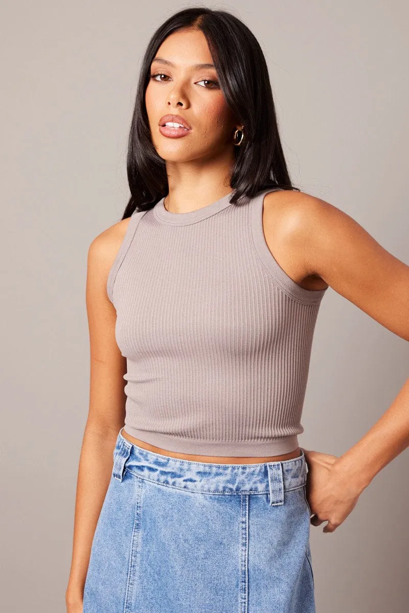 Brown Tank Top Crew Neck Seamless sold by Ally Fashion product image thumbnail 3