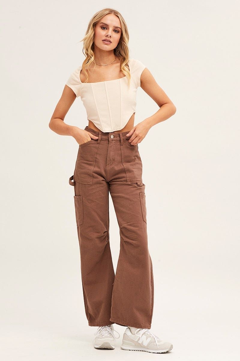 Beige Corset Crop Top Short Sleeve Square Neck sold by Ally Fashion product image thumbnail 2