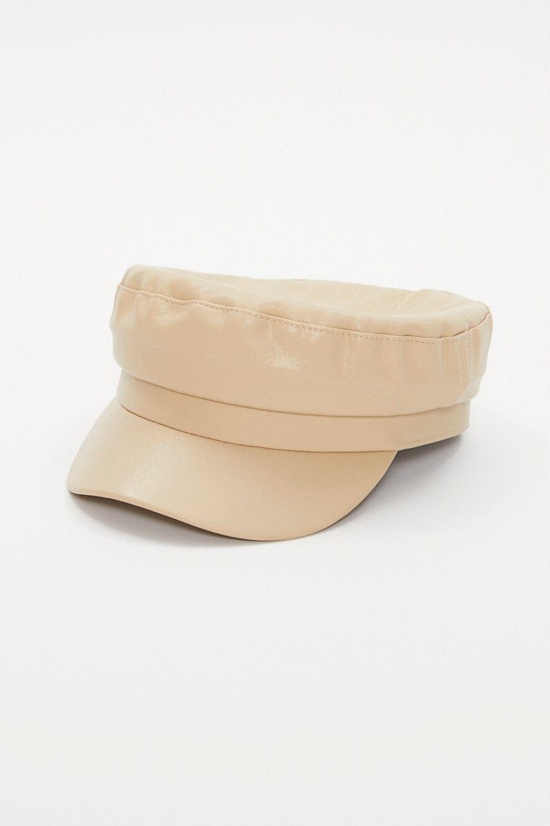 White Faux Leather Baker Boy Hat sold by Ally Fashion