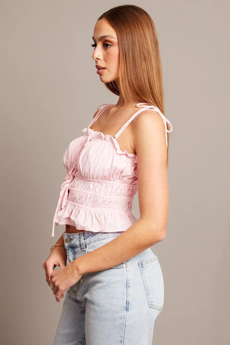Pink Cami Top Sleeveless Tie Front Textured sold by Ally Fashion product image thumbnail 4