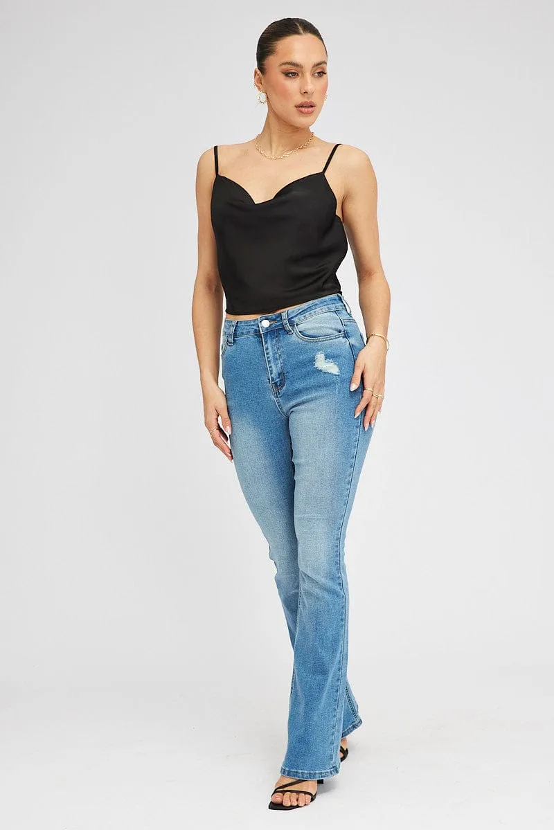 Black Satin Cami Sleeveless Cowl Neck sold by Ally Fashion product image thumbnail 2