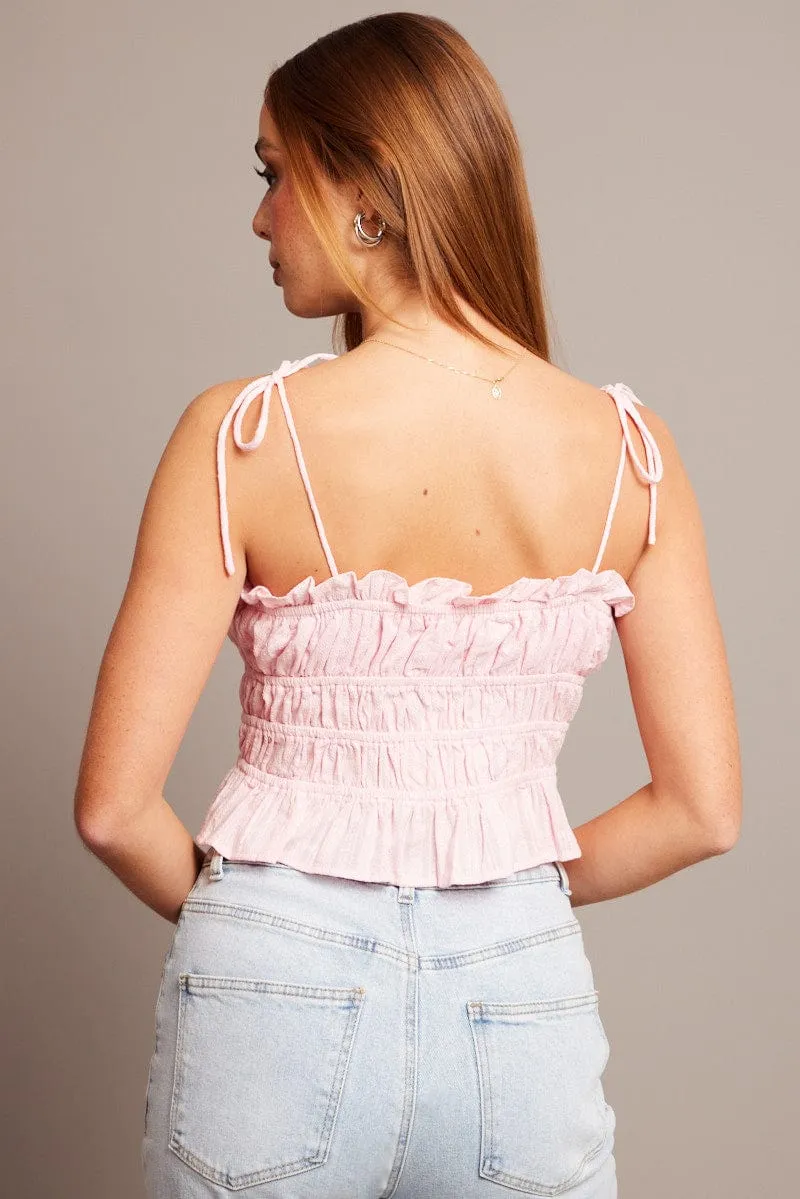 Pink Cami Top Sleeveless Tie Front Textured sold by Ally Fashion product image thumbnail 5