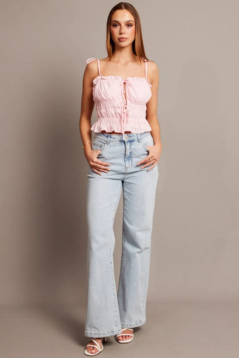 Pink Cami Top Sleeveless Tie Front Textured sold by Ally Fashion product image thumbnail 2