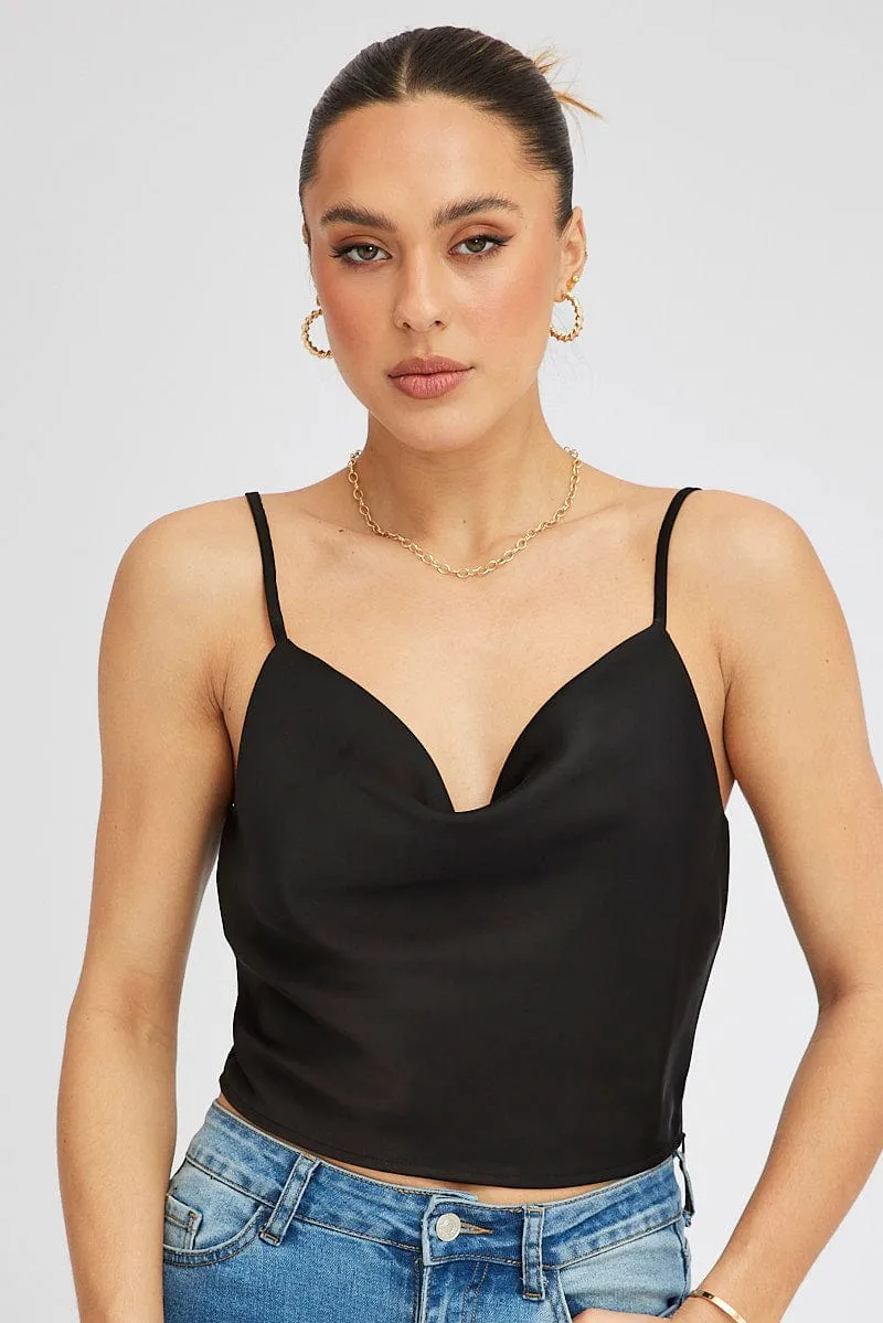 Black Satin Cami Sleeveless Cowl Neck sold by Ally Fashion product image thumbnail 3