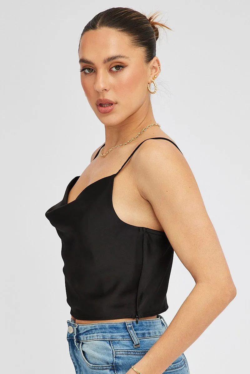 Black Satin Cami Sleeveless Cowl Neck sold by Ally Fashion product image thumbnail 4