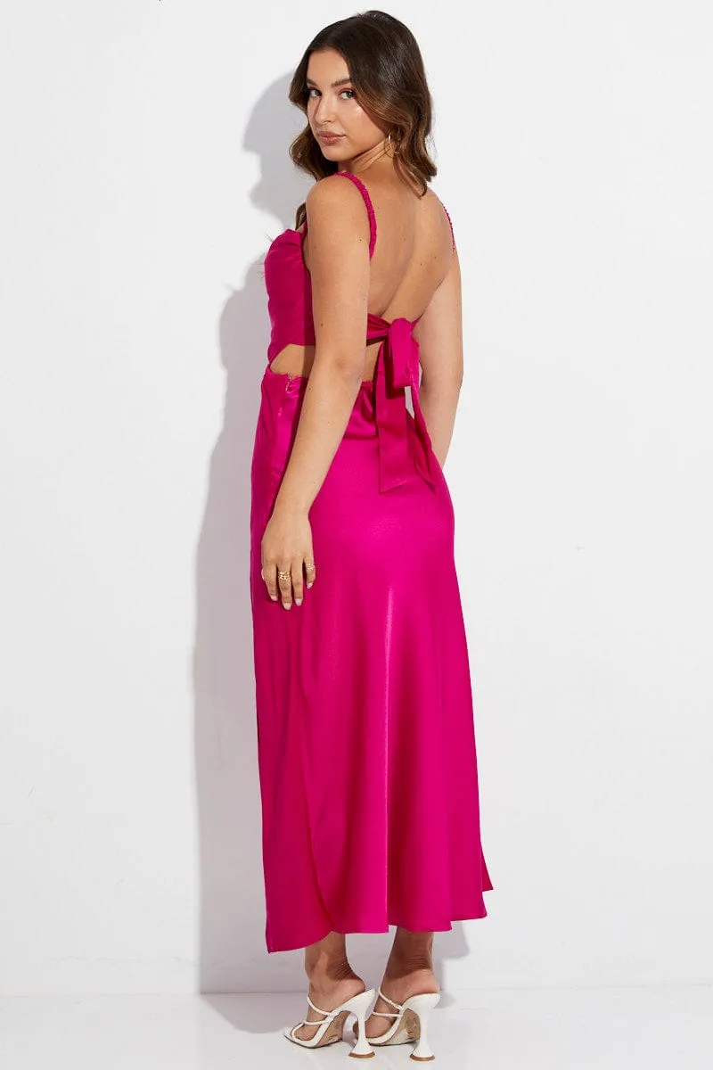Pink Slip Dress Sleeveless Tie Back Satin Midi sold by Ally Fashion product image thumbnail 5