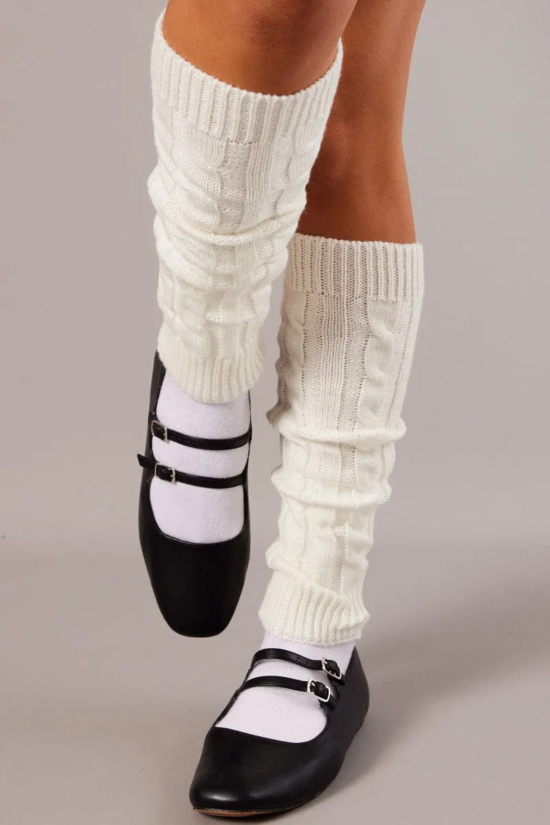 White Cable Leg Warmer sold by Ally Fashion
