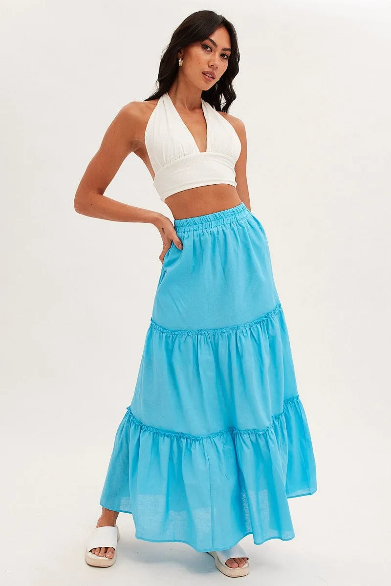 Blue Maxi Skirt Tiered sold by Ally Fashion