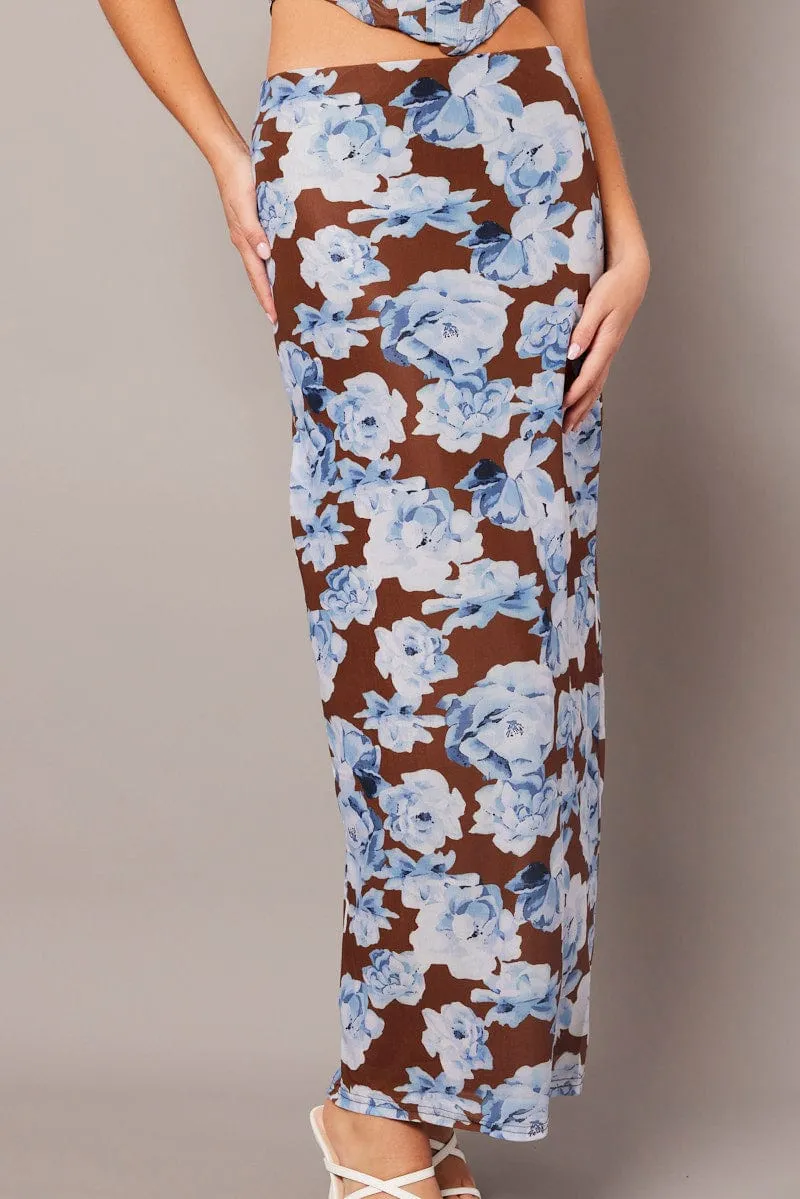 Multi Floral Maxi Skirt High Rise Mesh sold by Ally Fashion