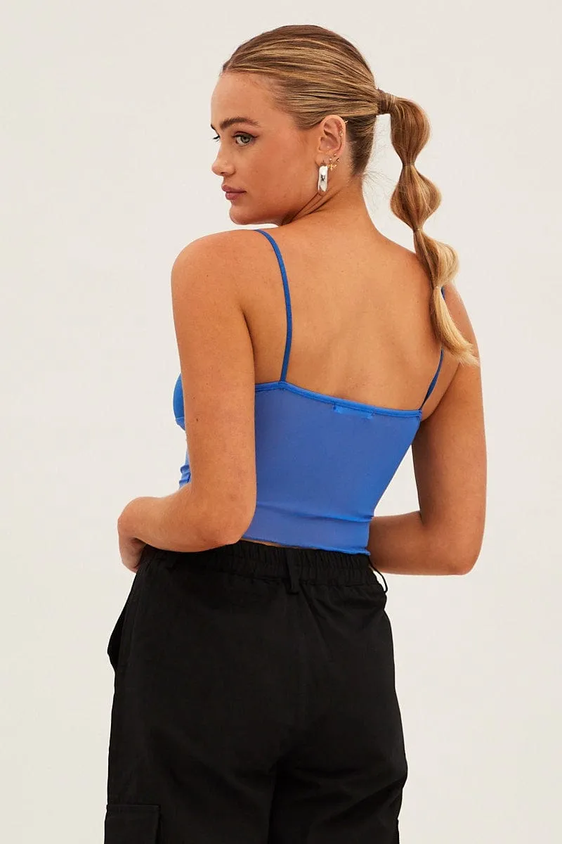 Blue Lace Trim Mesh Cami Top sold by Ally Fashion product image thumbnail 5