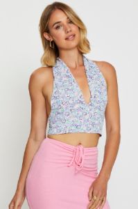Print Crop Top Halter Tie Up sold by Ally Fashion
